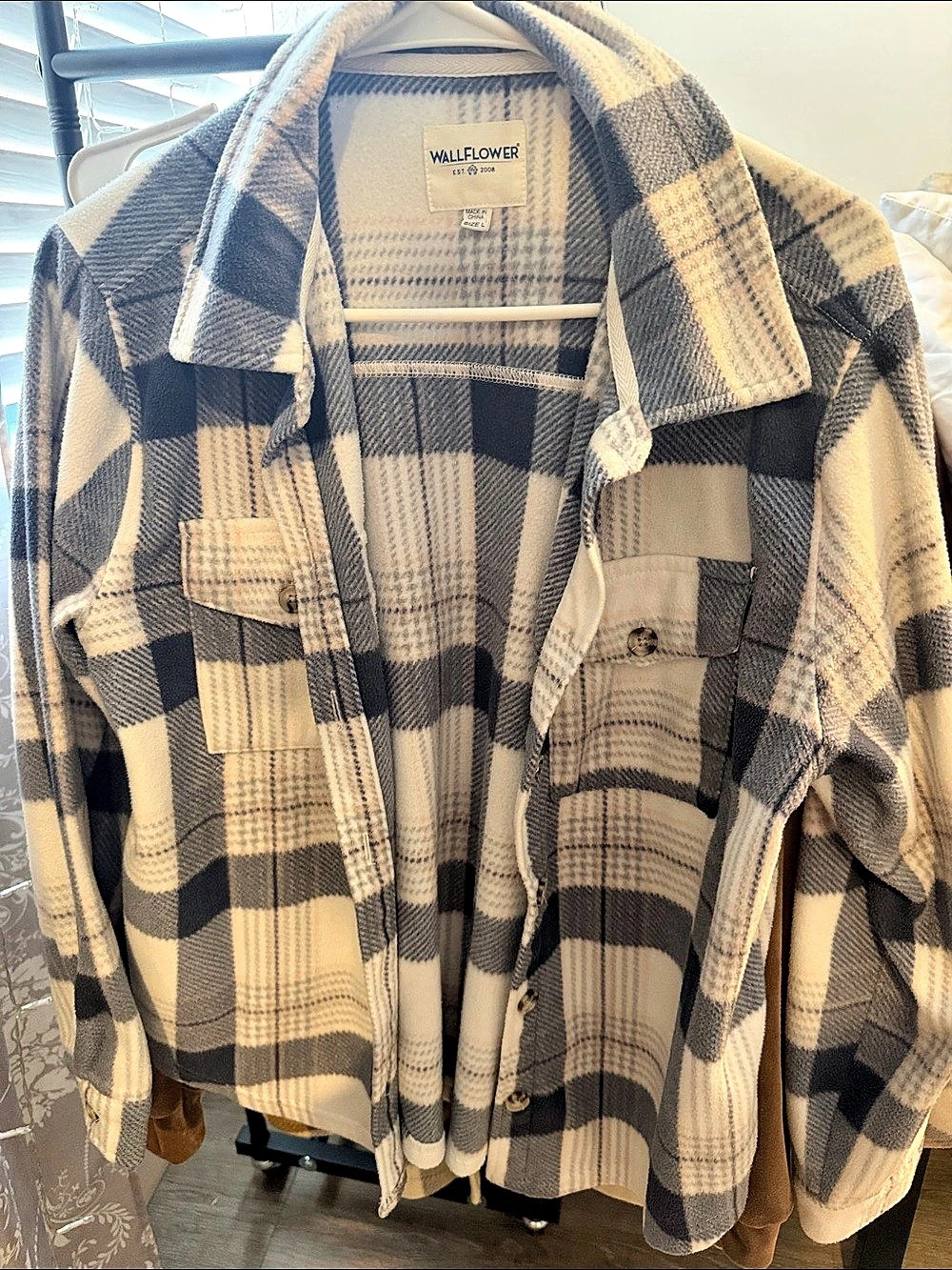 WallFlower Plaid Shacket in Black & White Size Large